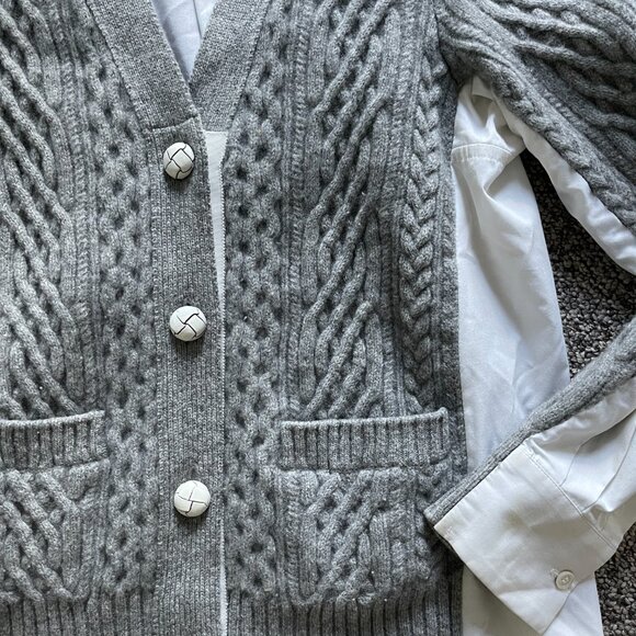 Sacai Japan Gray Docking Braided Knit Cardigan Top Sz 1 - Picture 3 of 7